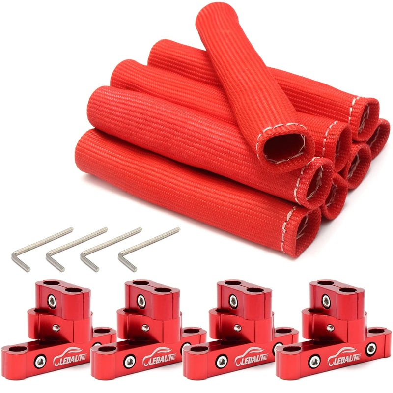 LEDAUT Red 8Cyl Spark Plug Heat Shield Protector and 12pc Engine Separator Insulating Fire Sleeve Wire Protector with Divider Suit for 8mm 9mm 10mm - Image 5